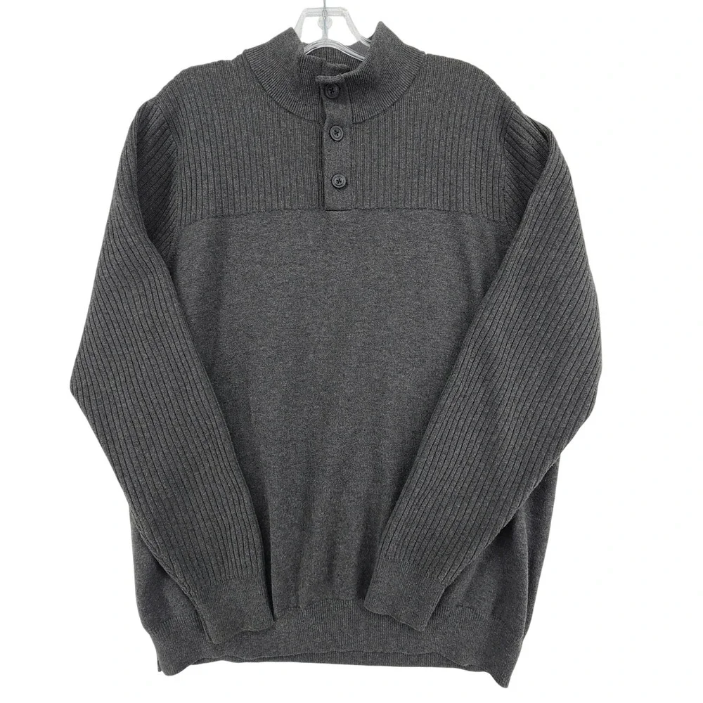 Duluth L Gray Merino Wool Blend Mock Neck Pullover Sweater Gorpcore Workwear